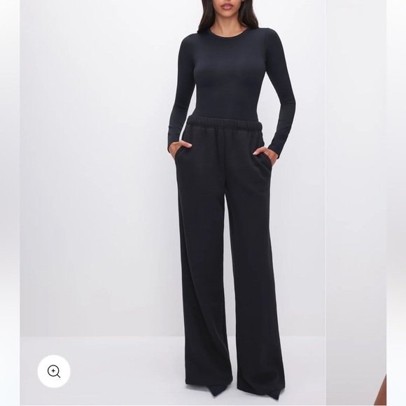 Good American Sz XS Black Bodysuit Scuba Crew Minimalist Classic Long sleeve New - Picture 2 of 7